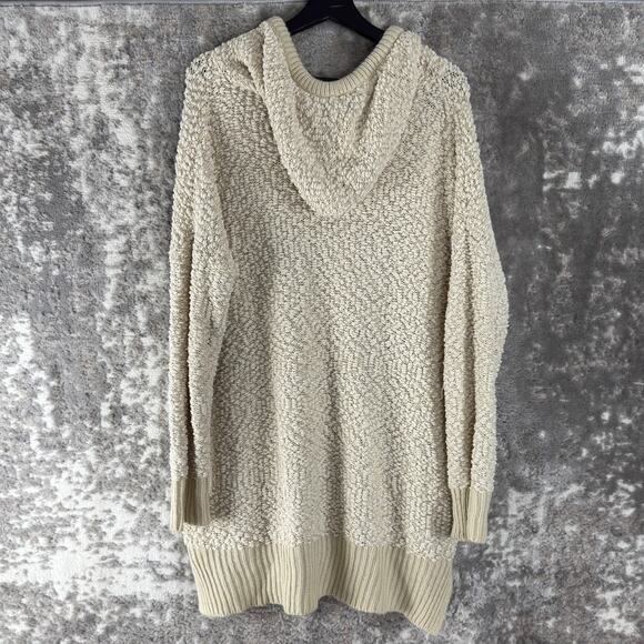 Pol Size L Outdoor Drawstring Hooded Sweater Ivory Long Sleeve V Neck - Picture 3 of 8